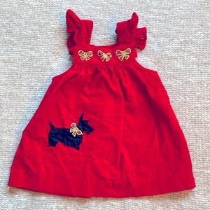 Vintage Corduroy Jumper Dress Scottie Dog Bows Holiday